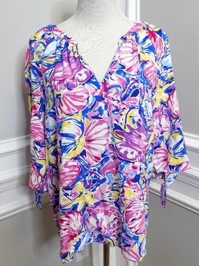 Pappagallo seashell and starfish print blouse, Size L